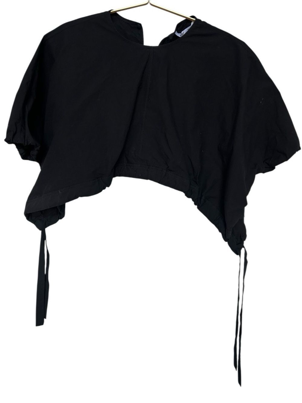Zara Black Puff Sleeve Drawstring Crop Top NWT